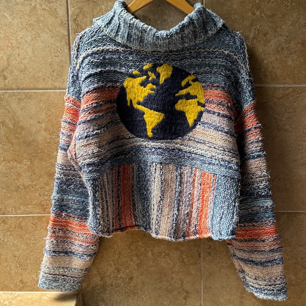Anthropologie Pilcro Embroidered Earth Cardigan Crop Sweater Iconic World Soft M - Picture 4 of 17